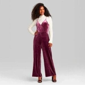 Wild Fable Velvet Jumpsuit Womens Medium Purple Wide Leg Spaghetti Strap Boho